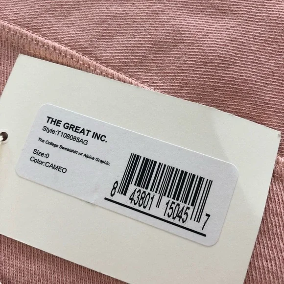 NWT The Great. College Alpine Graphic Sweatshirt in Cameo Pink XS - Picture 6 of 7